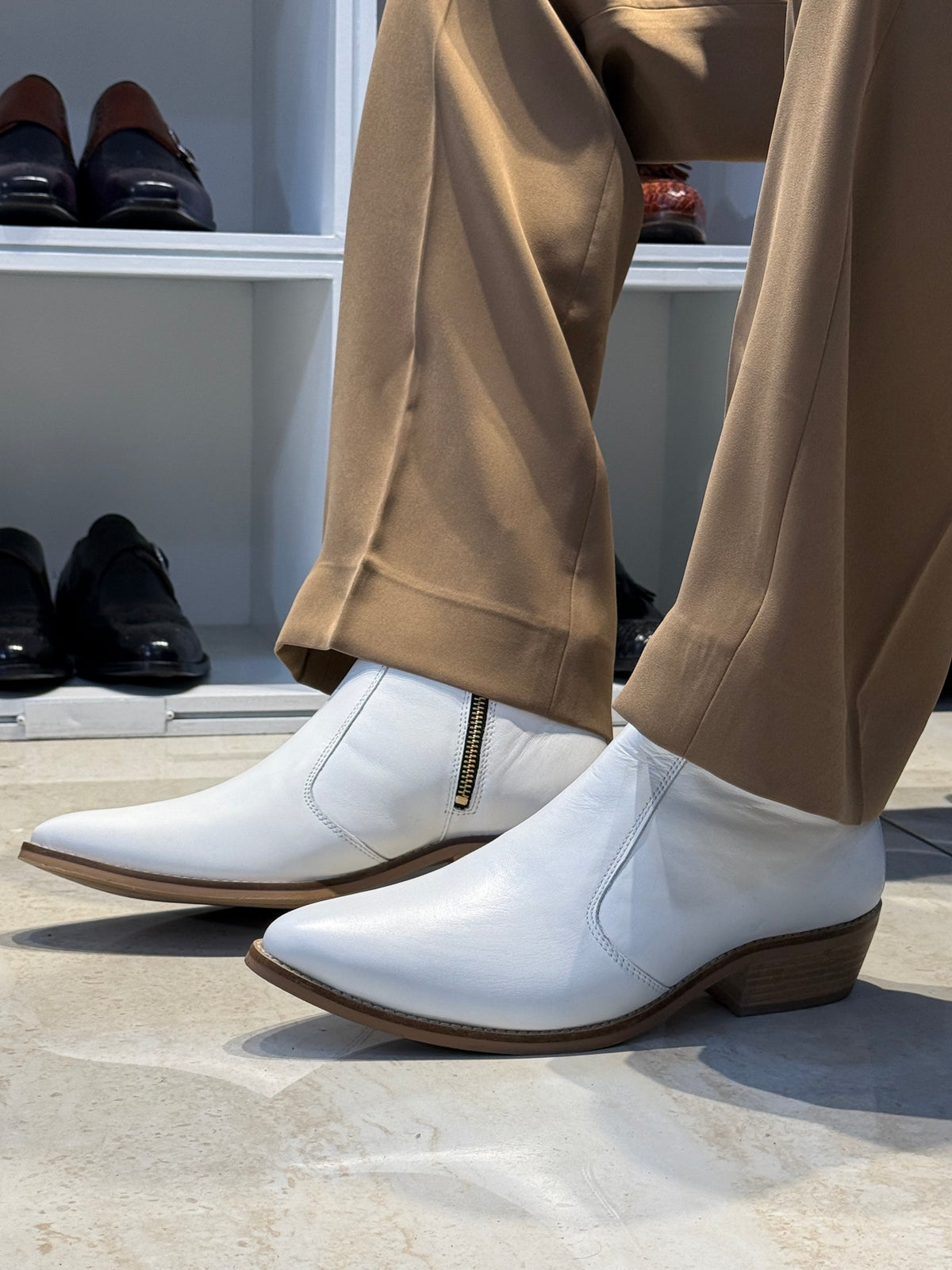 Cuban Heel White Chelsea | Hand Made| Pointed Toe | Party Wear |