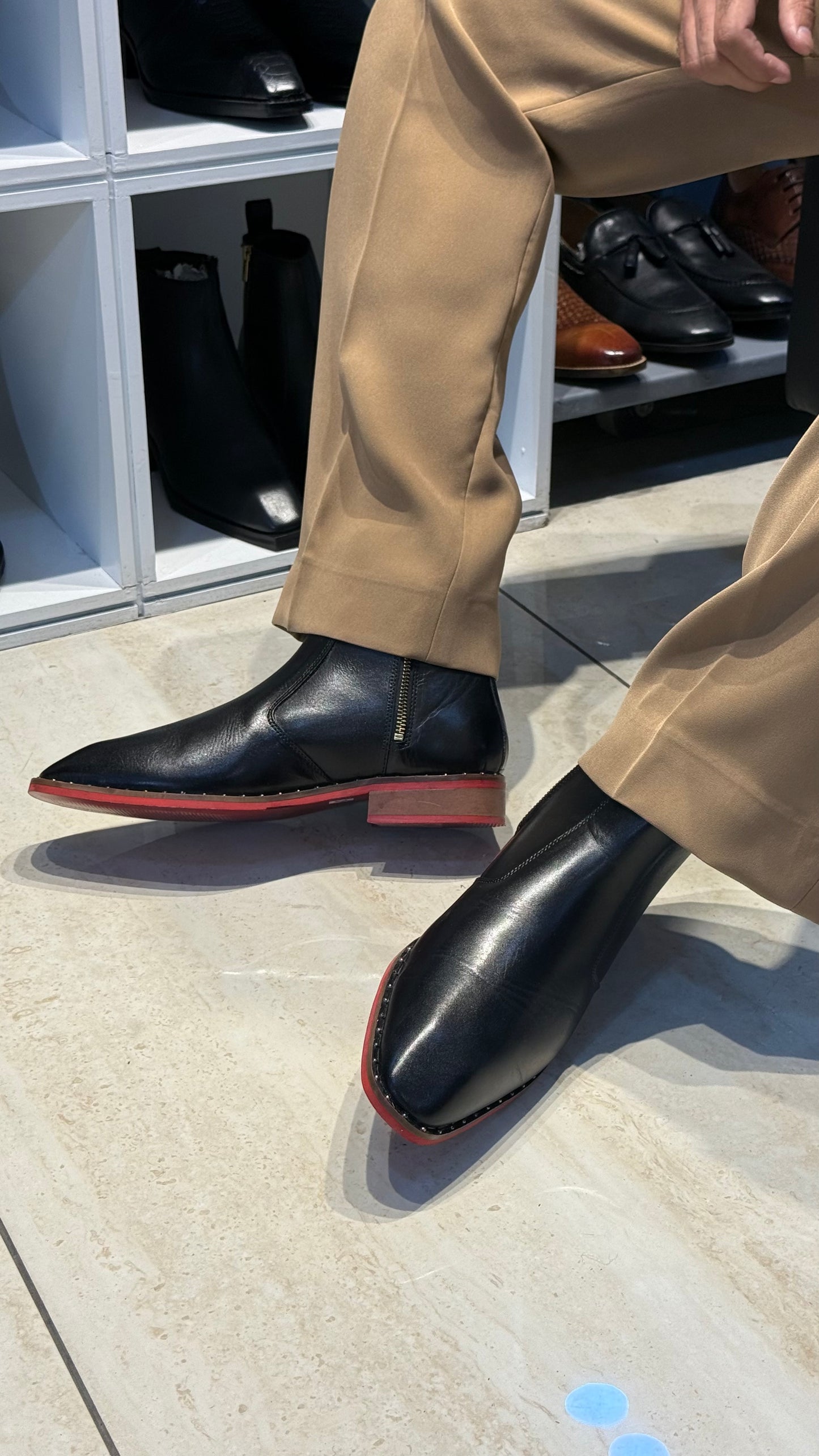 Cuban Heel Black Chelsea | Hand Made|Square Toe | Red sole