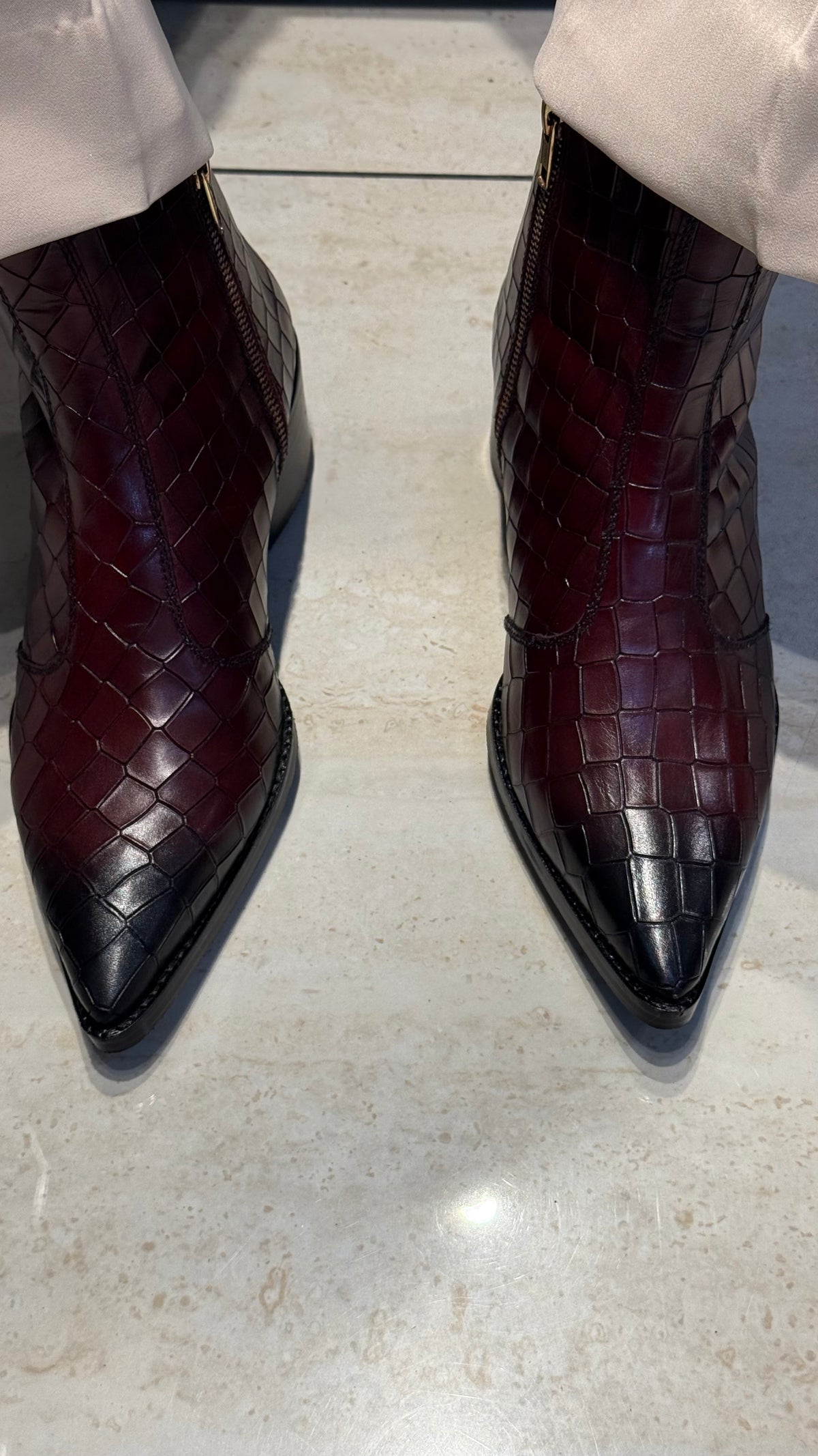 Croco leather Cuban Heel Chelsea Boots