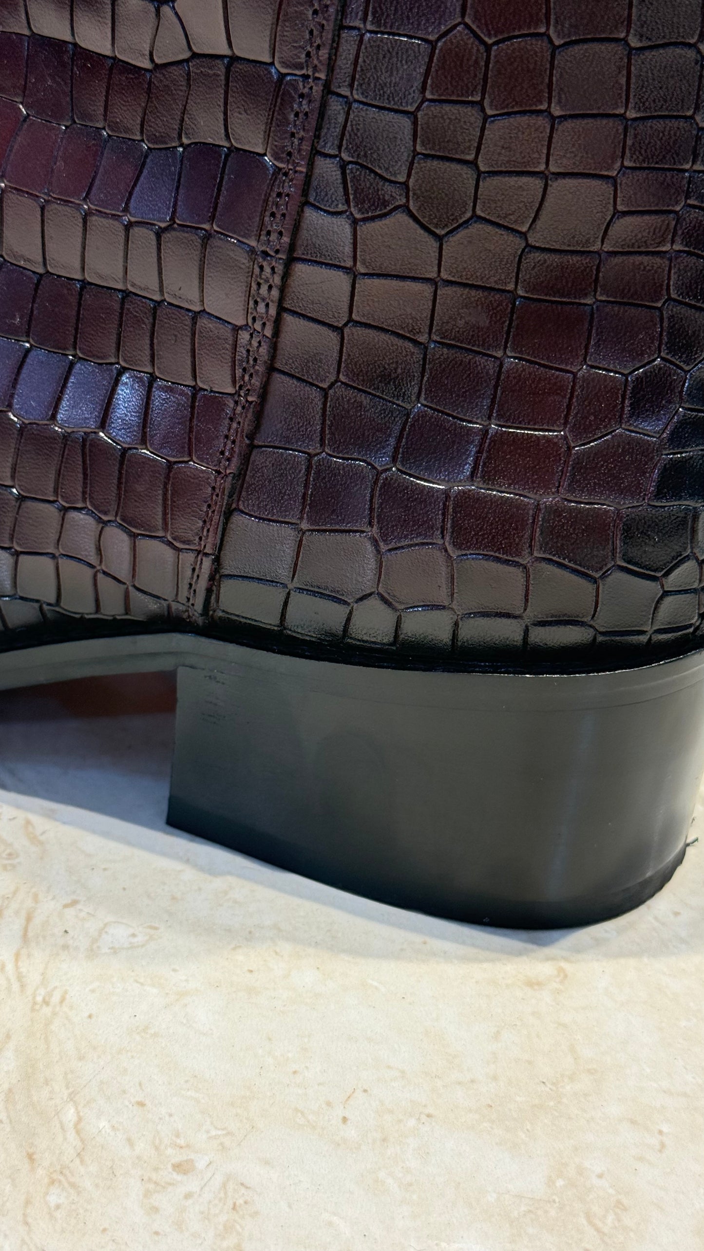 Cuban Heel Croco leather Burgundy Chelsea Boot