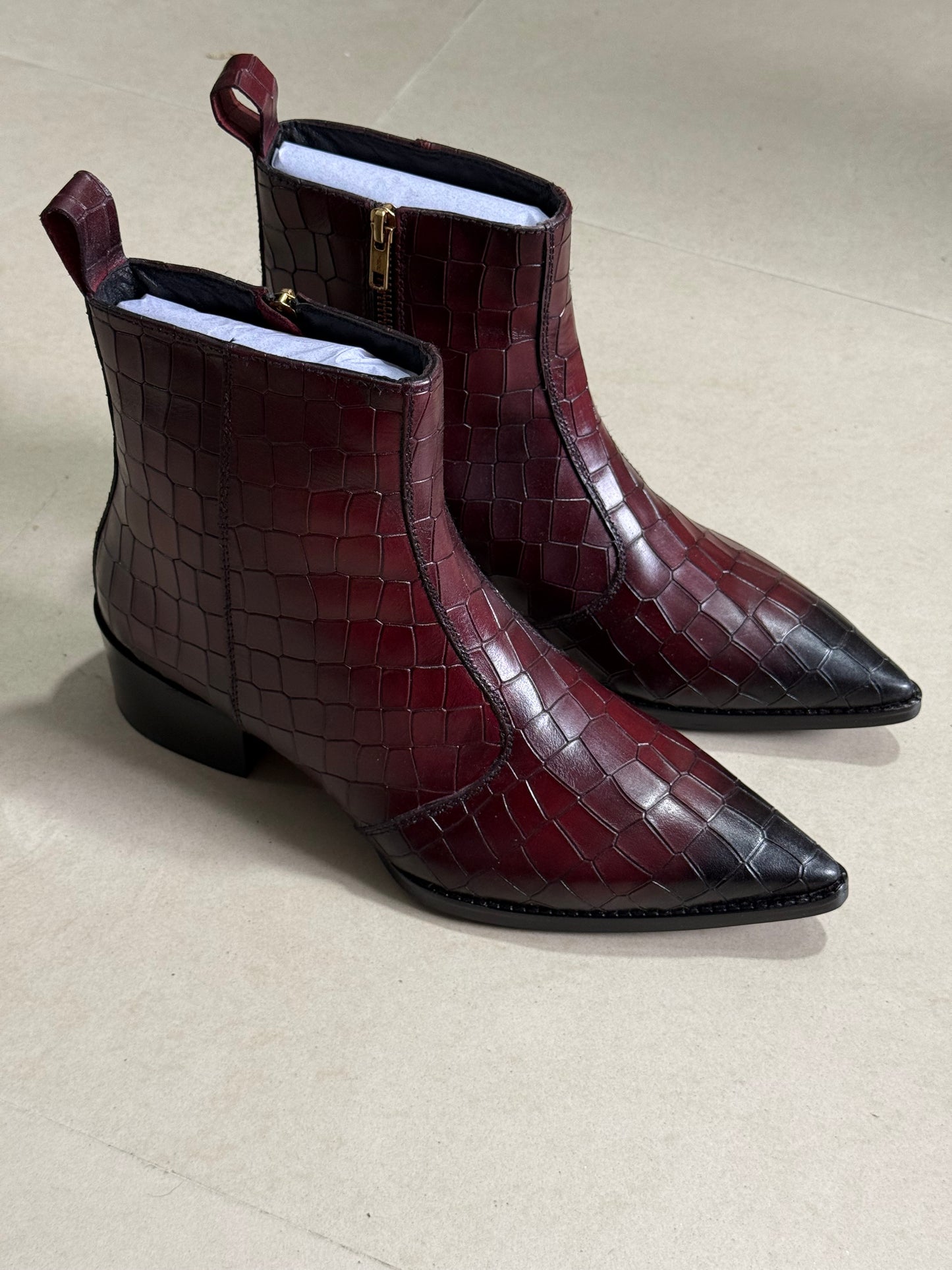 Croco leather Cuban Heel Chelsea Boots