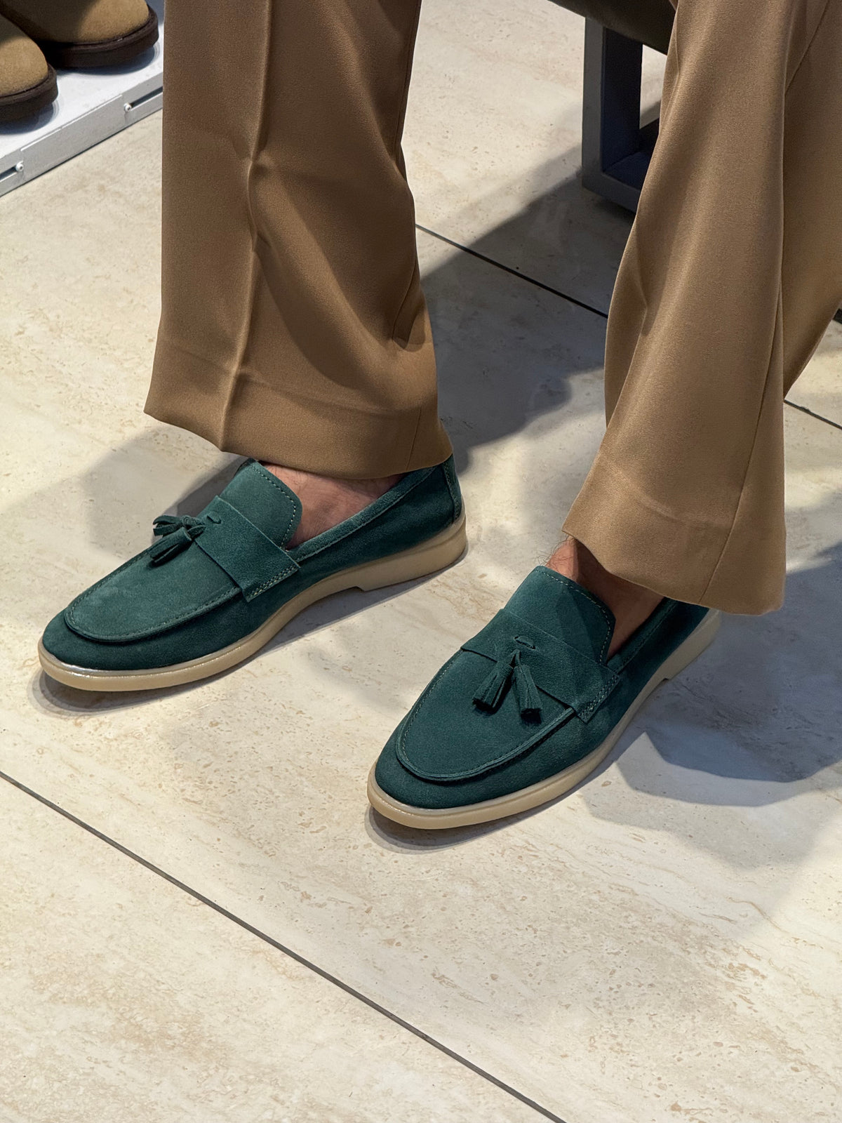 Suede green loafer