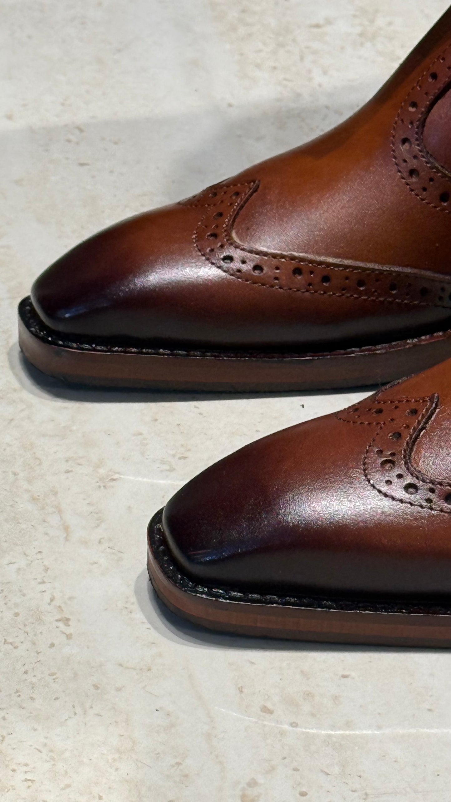 Cuban Heel Square-Toe Brogue Chelsea Boot