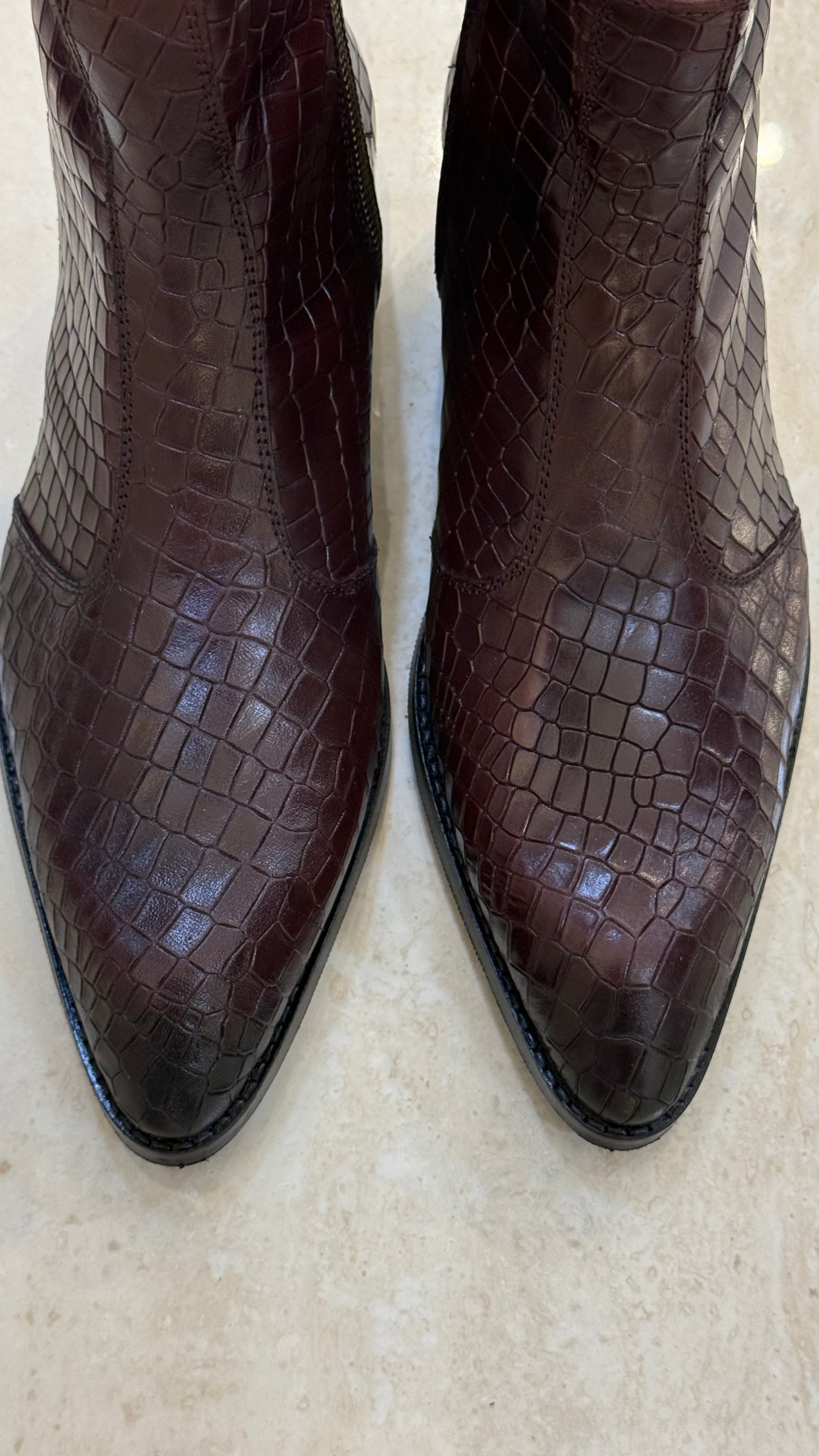 Cuban Heel Croco leather Burgundy Chelsea Boot