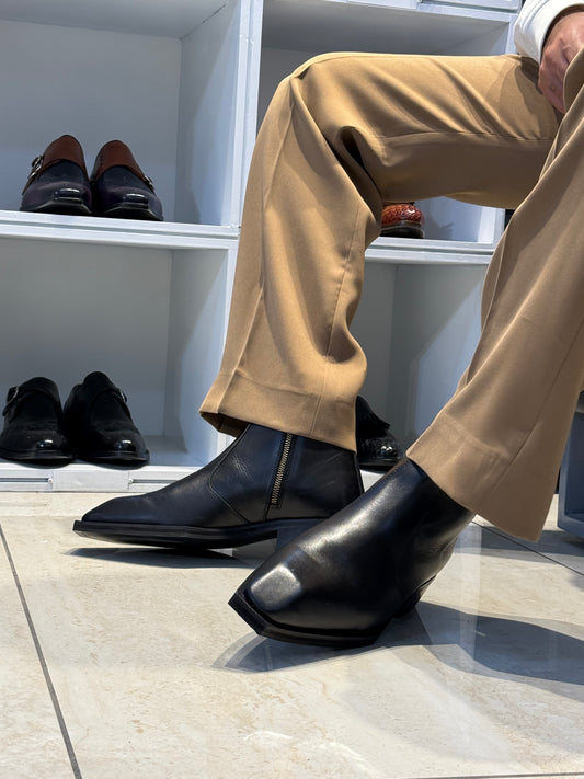 Cuban Heel Black Chelsea | Hand Made|Square Toe | Party Wear