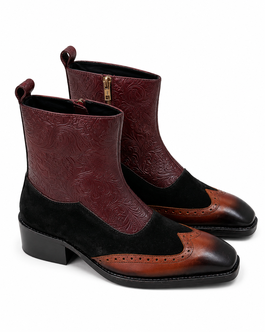 Men’s Genuine Leather High Ankle Brogue Zip Boots | Premium Wingtip Dress Boots