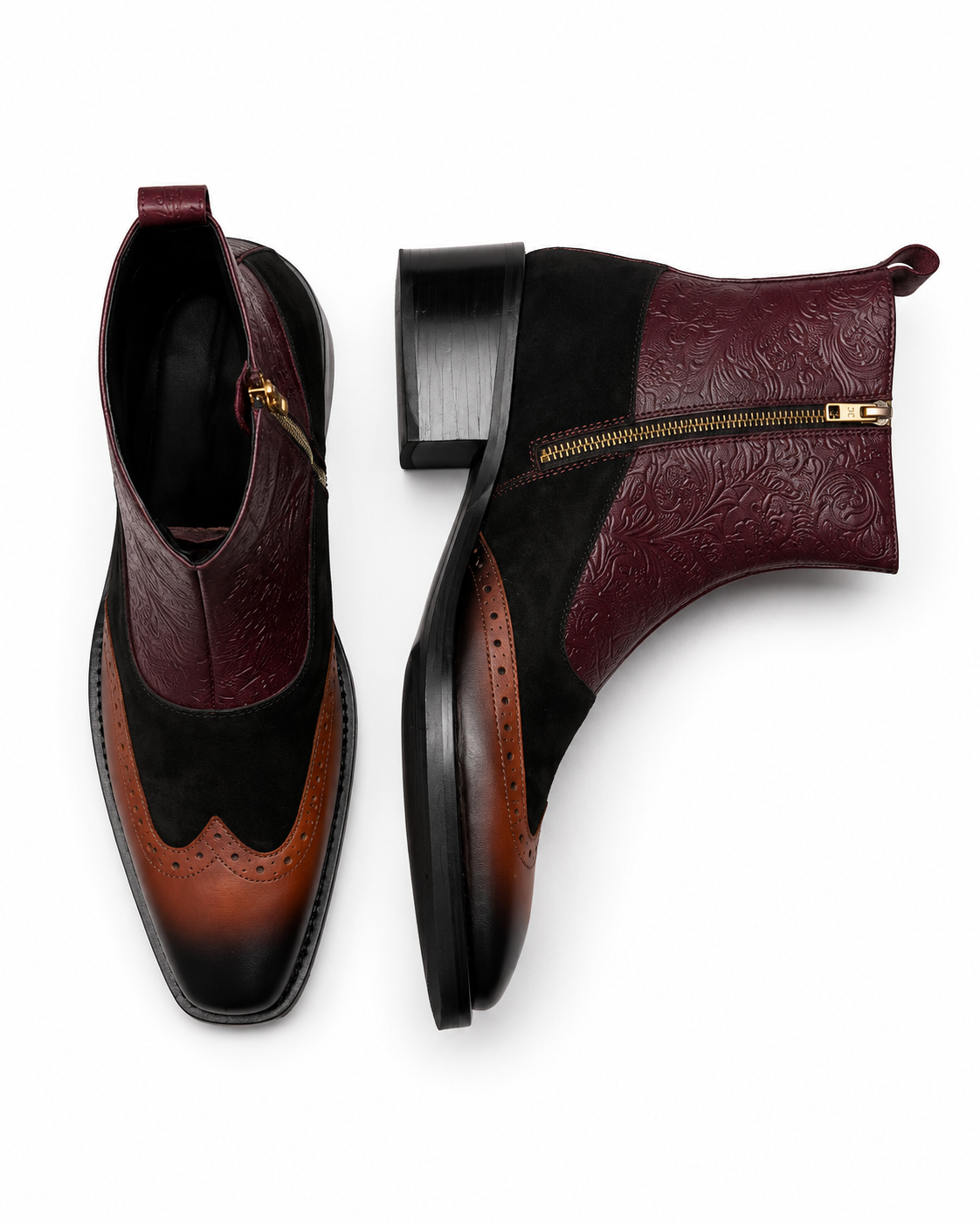 Men’s Genuine Leather High Ankle Brogue Zip Boots | Premium Wingtip Dress Boots