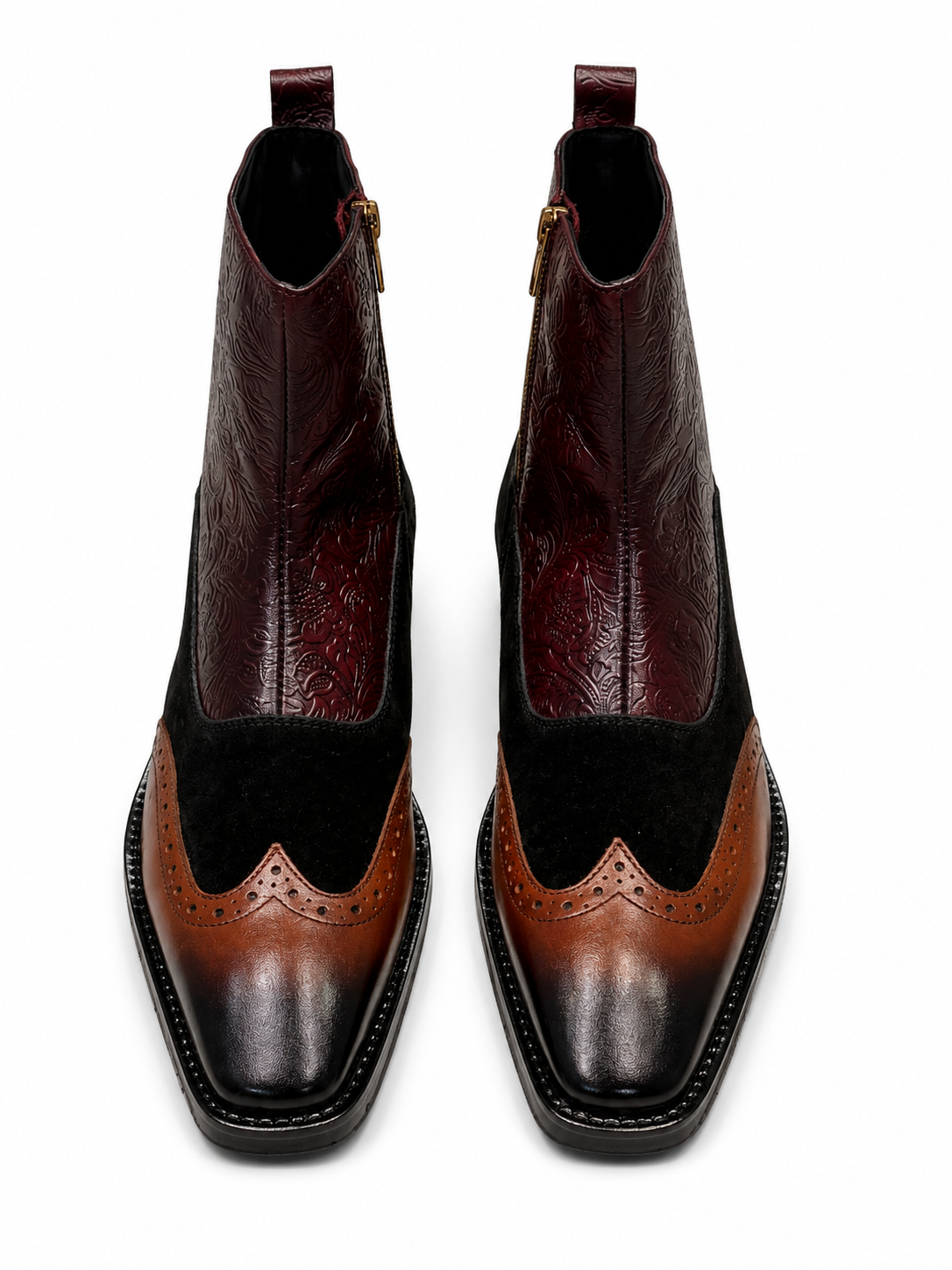 Men’s Genuine Leather High Ankle Brogue Zip Boots | Premium Wingtip Dress Boots