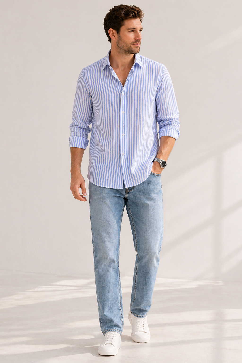 Sky Pinstripe Formal/Casual Cotton Shirt