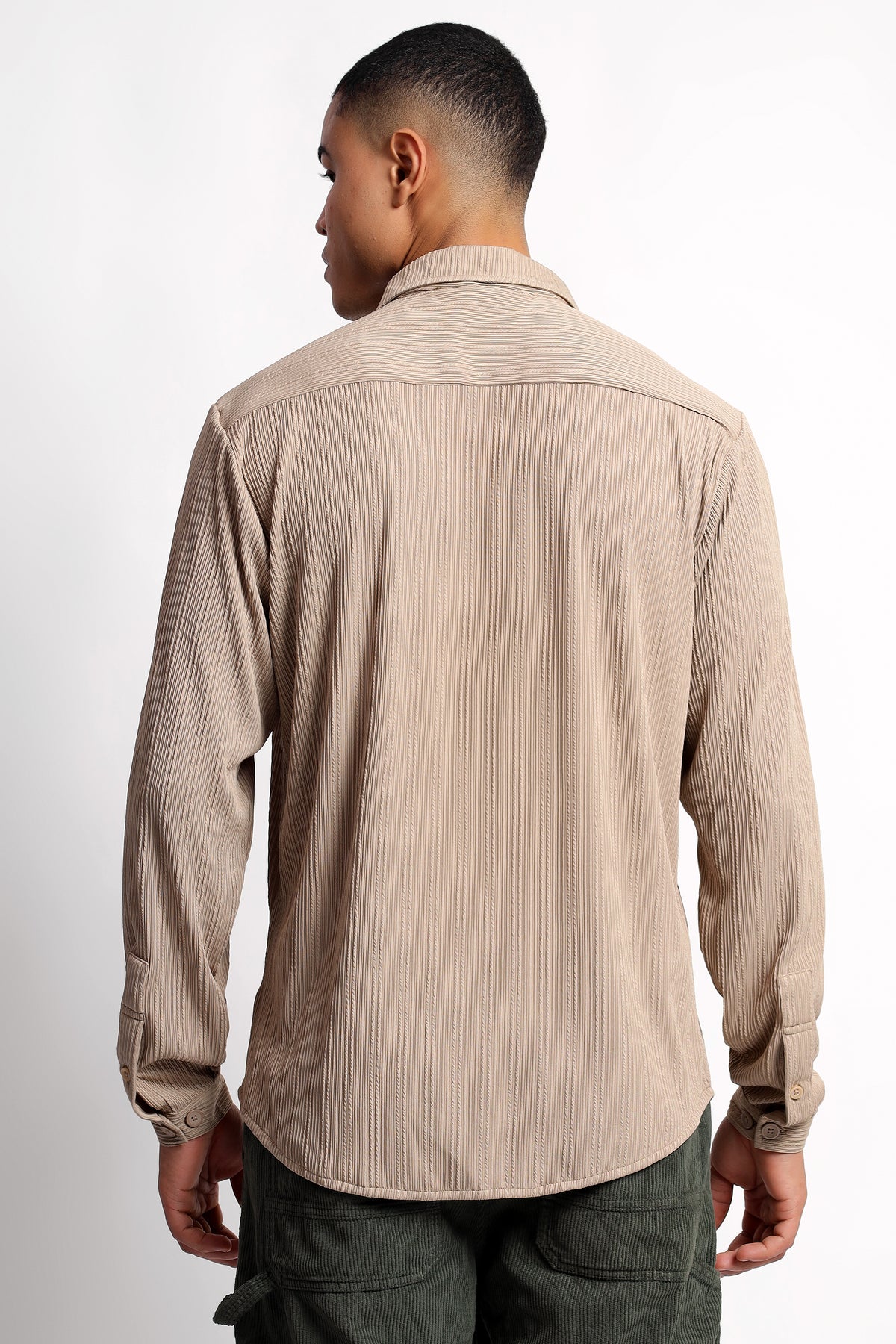 A Textured Vertical Stripes Beige Shirt