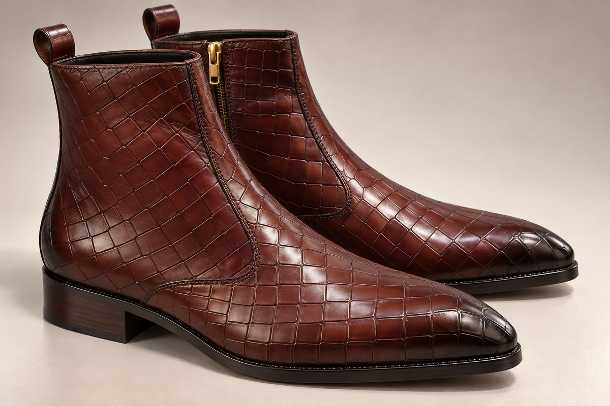 Croco Leather Chelsea Boots