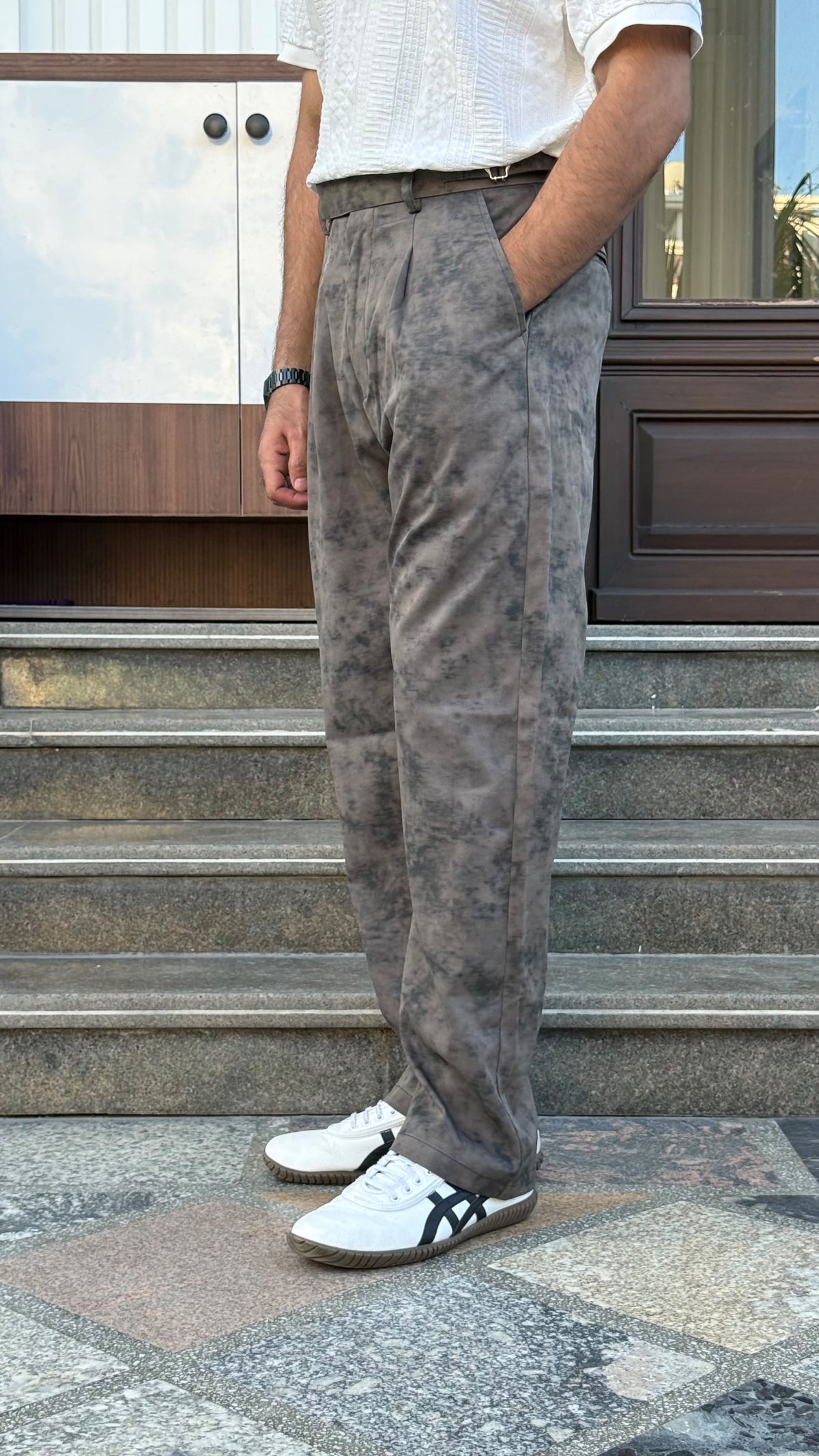 MUDIH Grey Italian Marble Print Relaxed Trousers