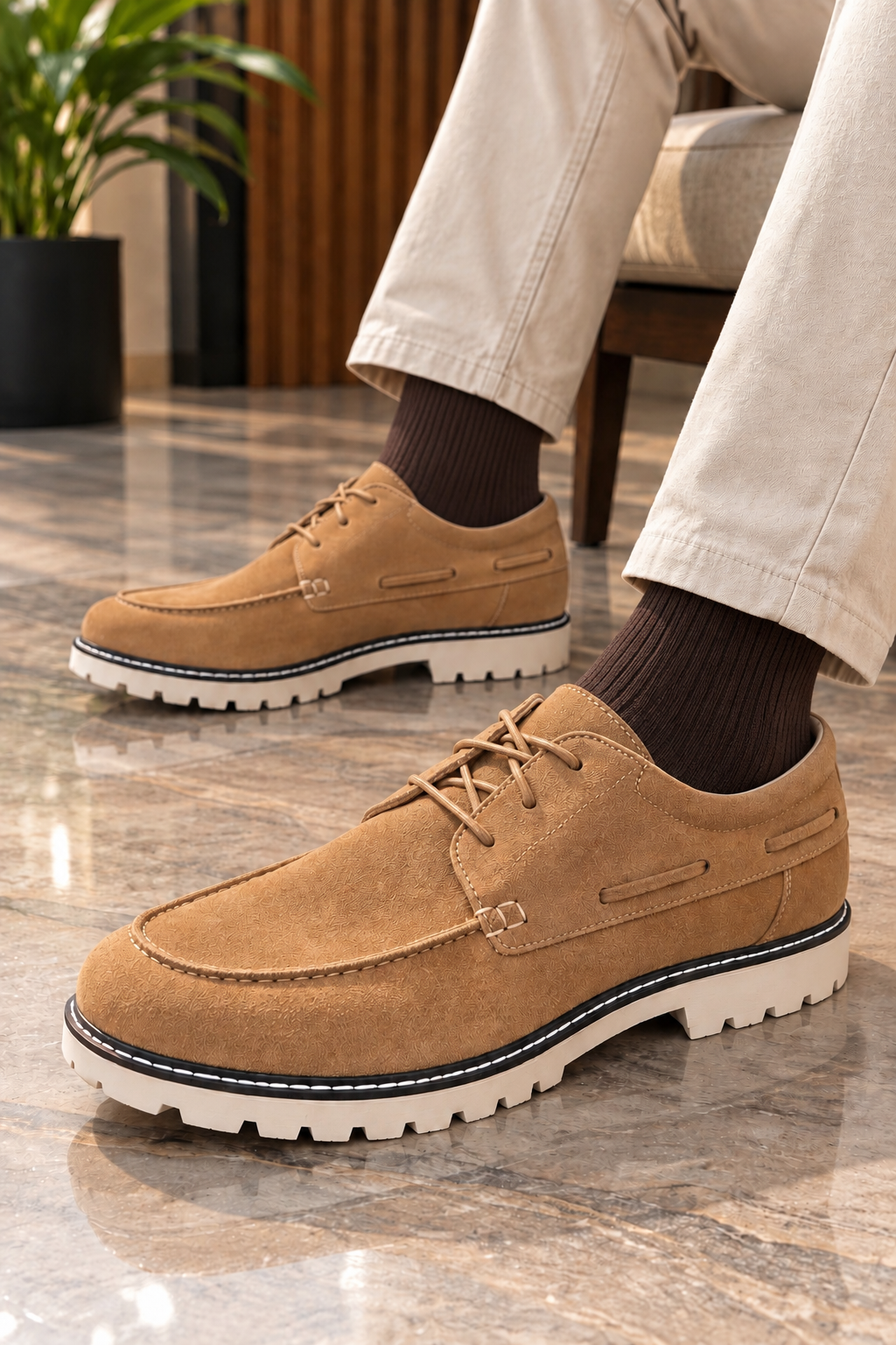 Beige Suede Leather Boat Shoes