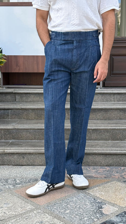 Italian Denim Bootcut Pants for Men – Dark Blue
