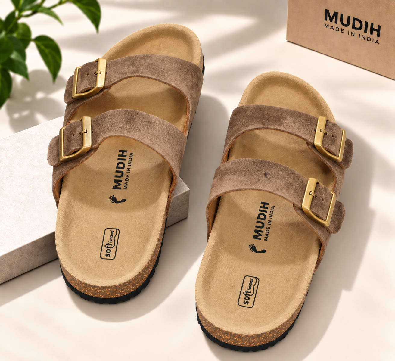 MUDIH Soft Footbed Suede Leather Sandals