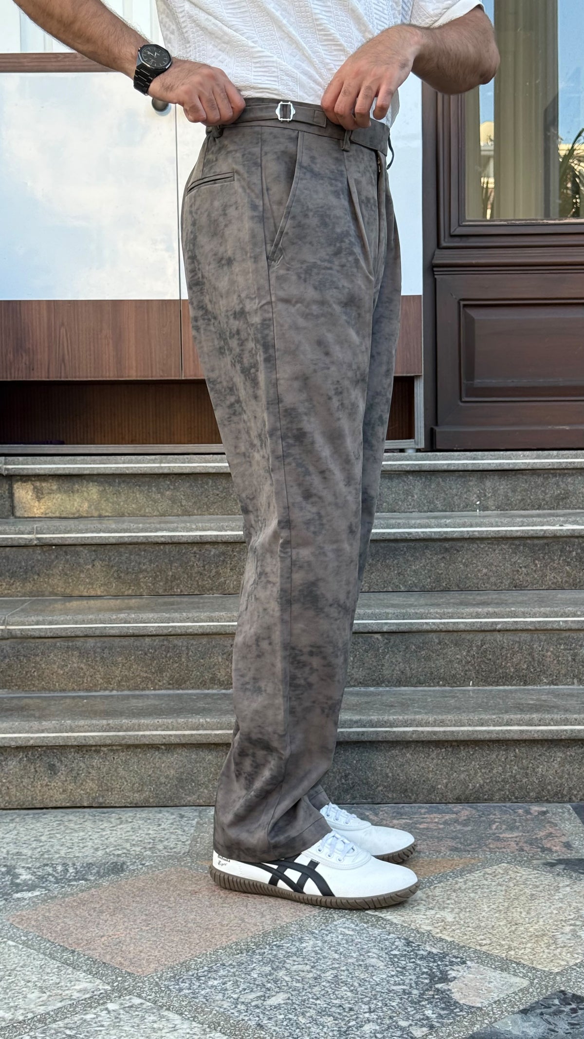 MUDIH Grey Italian Marble Print Relaxed Trousers