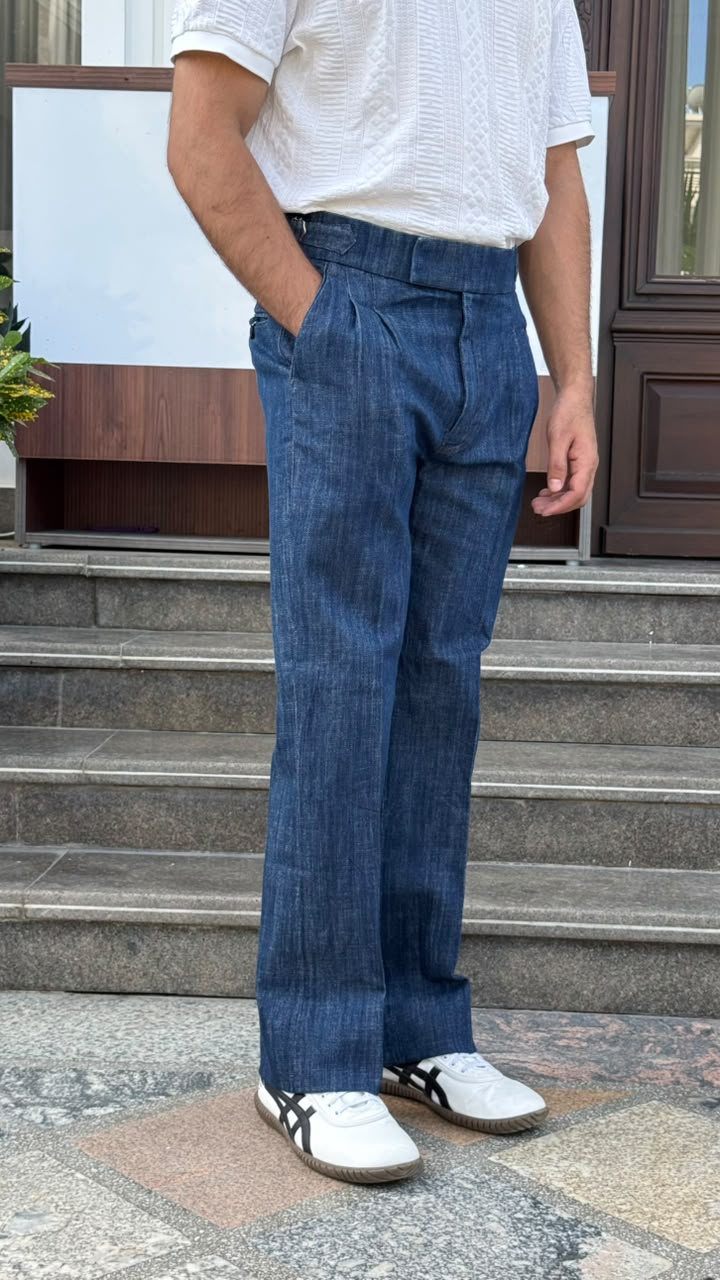 Italian Denim Bootcut Pants for Men – Dark Blue