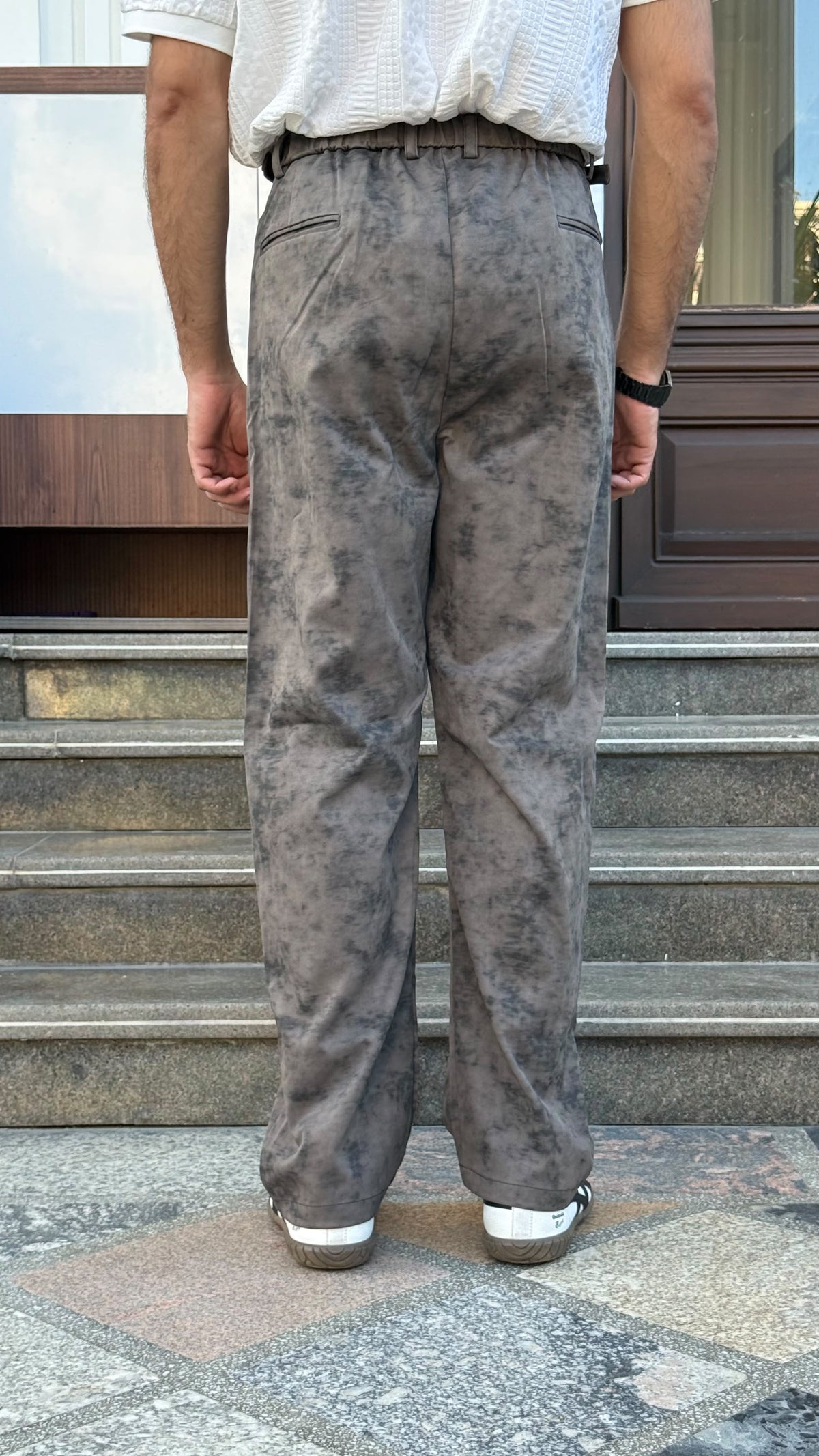 MUDIH Grey Italian Marble Print Relaxed Trousers