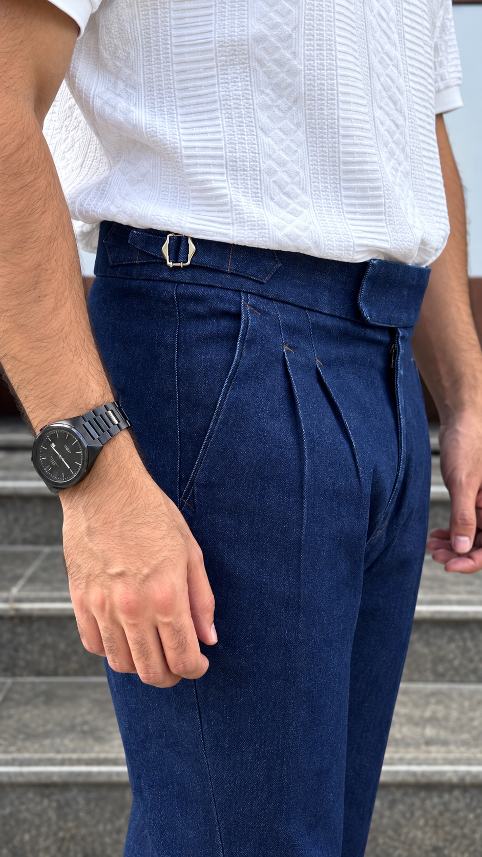 Italian Denim Bootcut Pants for Men – Dark Indigo Blue