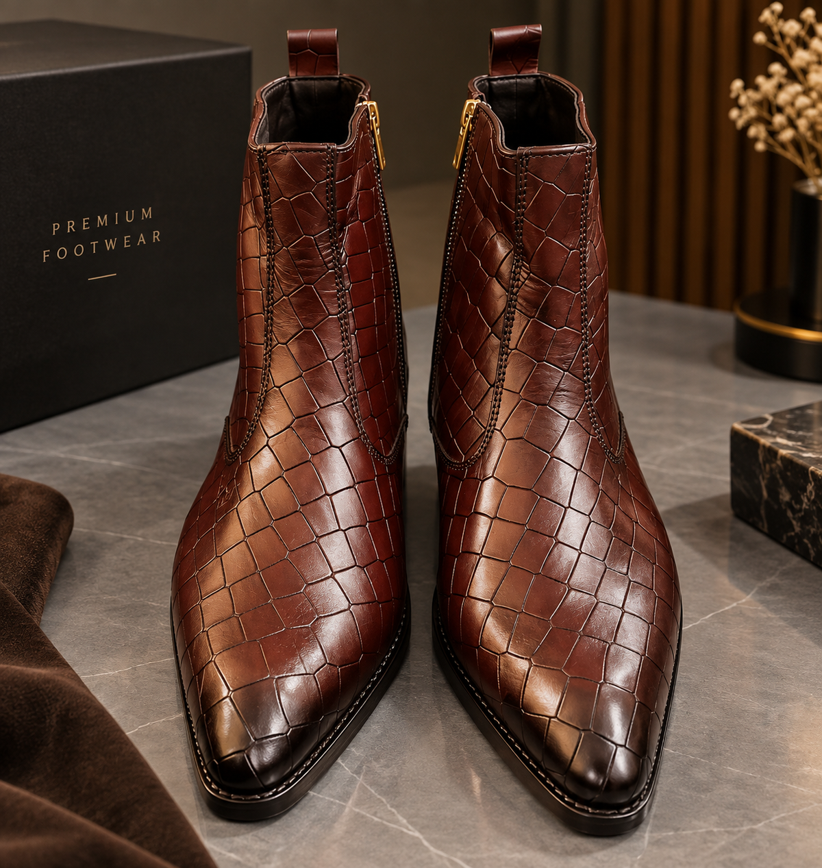 Croco Leather Chelsea Boots