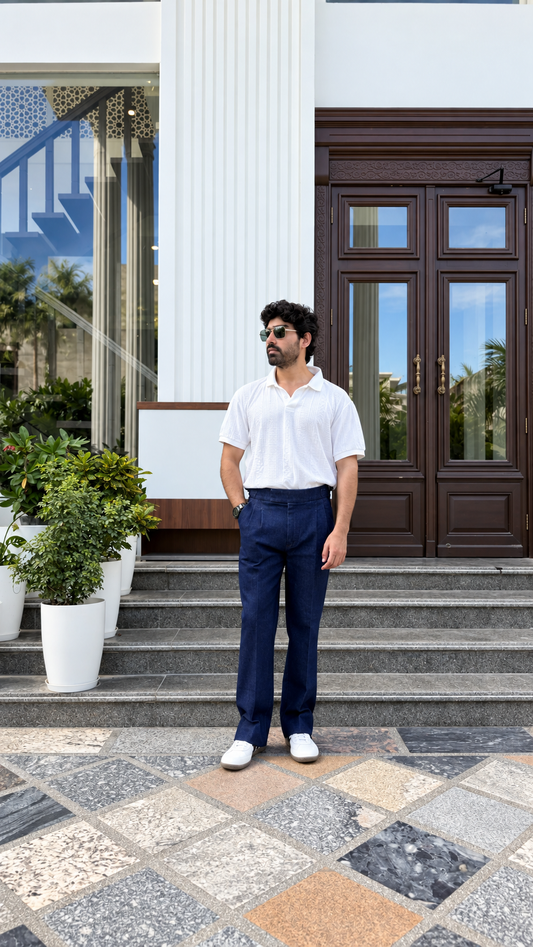 Italian Denim Bootcut Pants for Men – Dark Indigo Blue