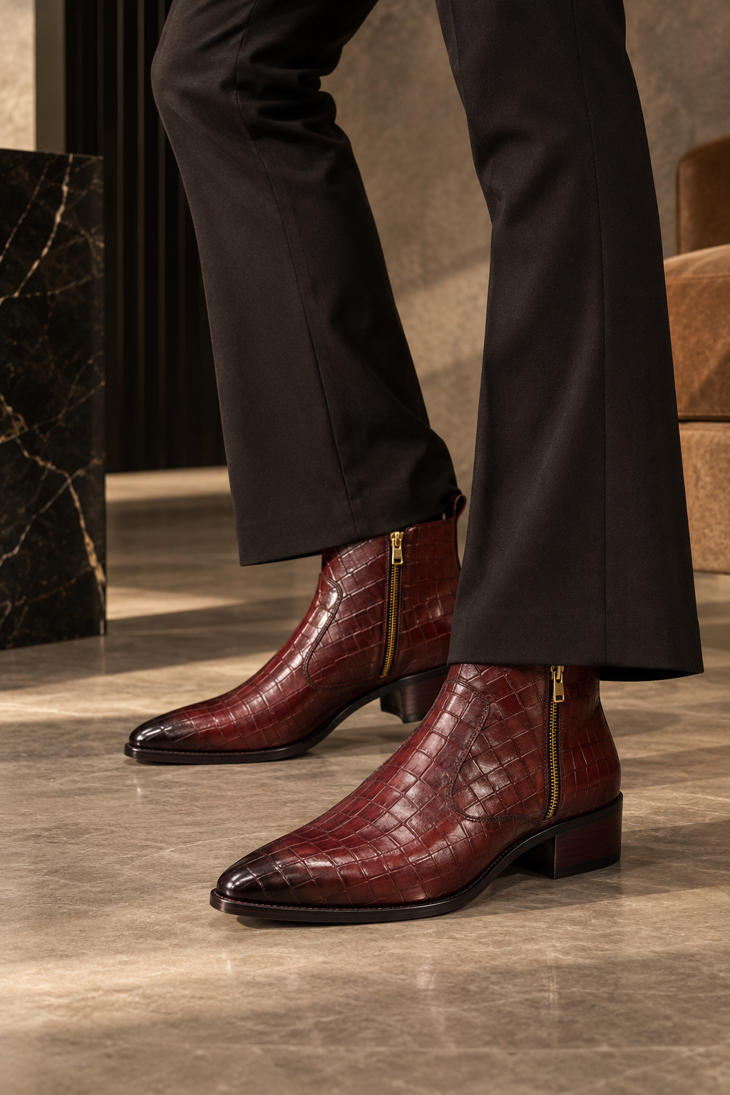Croco Leather Chelsea Boots