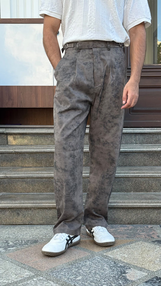 MUDIH Grey Italian Marble Print Relaxed Trousers